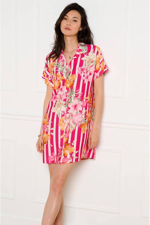 LOLALIZA gebloemde blousejurk fuchsia