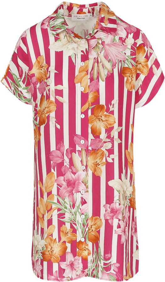 LOLALIZA gebloemde blousejurk fuchsia - Foto 2