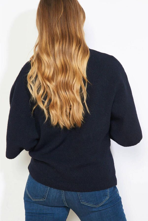 LOLALIZA gebloemde gebreide trui donkerblauw met pailletten - Foto 3