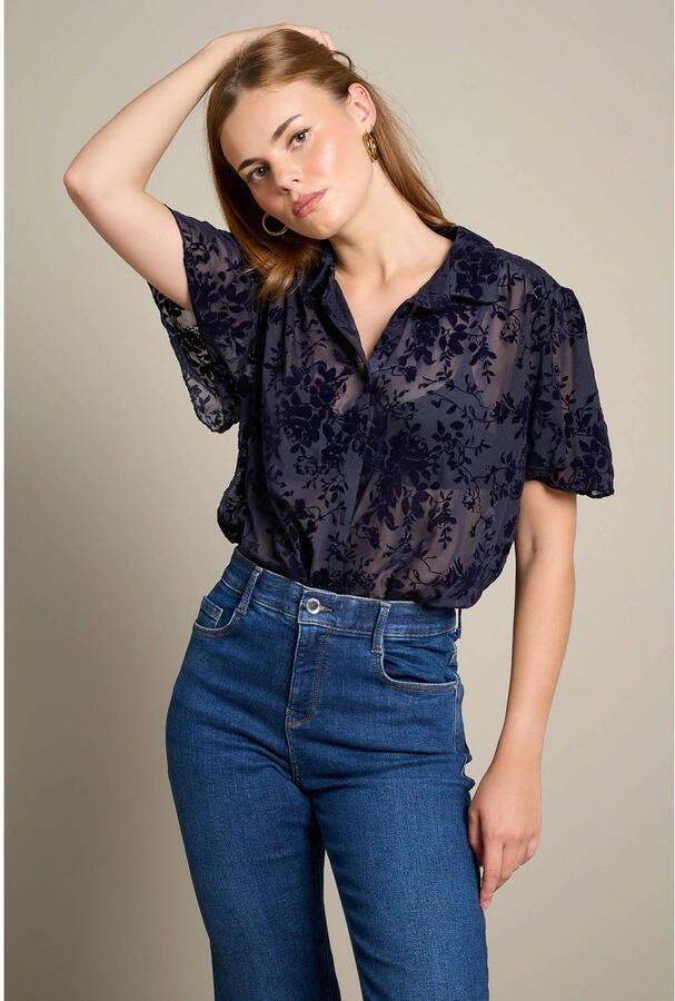 LOLALIZA gebloemde jacquard blouse blauw
