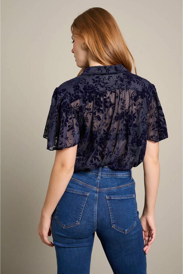 LOLALIZA gebloemde jacquard blouse blauw - Foto 3