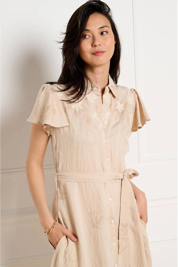 LOLALIZA gebloemde midi jurk beige