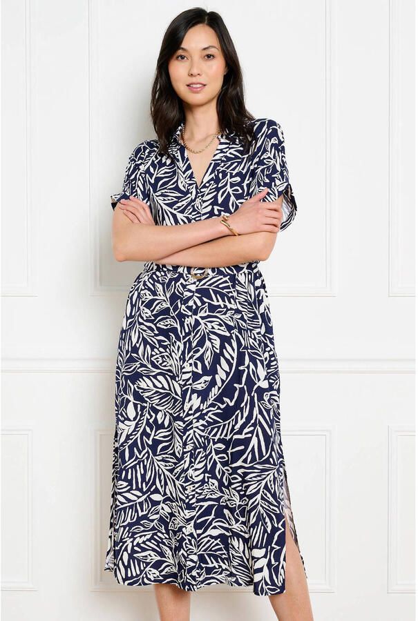 LOLALIZA gebloemde midi jurk donkerblauw