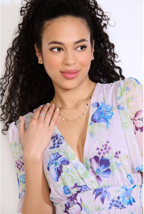 LOLALIZA gebloemde midi jurk met lurex lila - Foto 2
