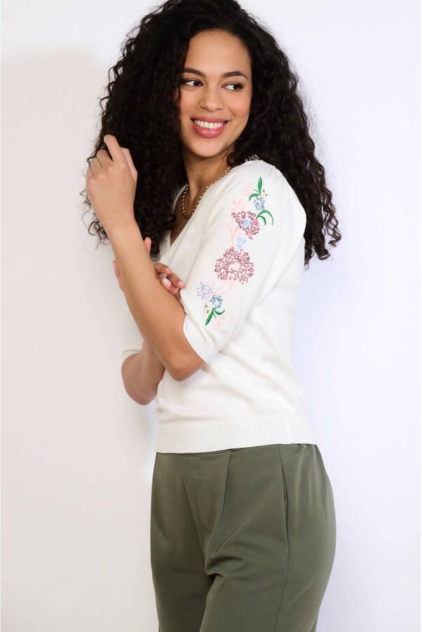 LOLALIZA gebloemde sweater ecru broderie - Foto 2