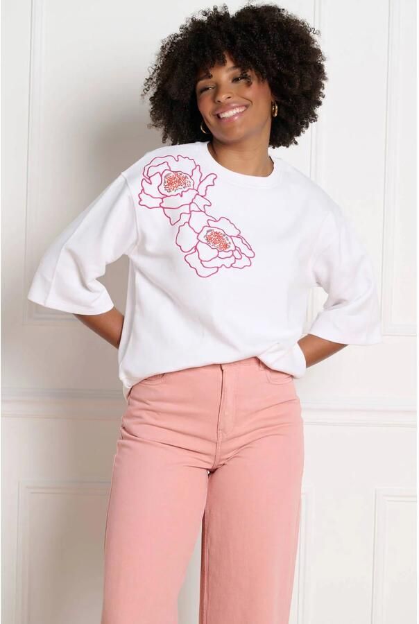 LOLALIZA gebloemde sweater ecru