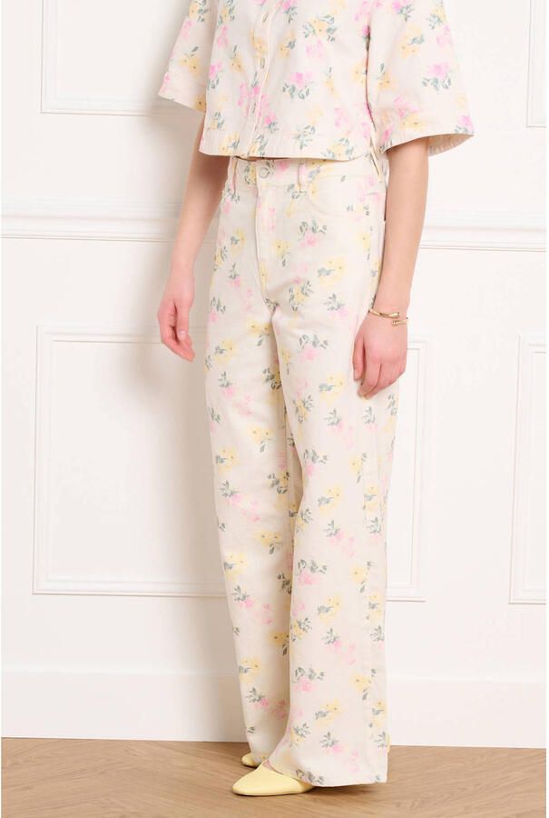 LOLALIZA gebloemde wide leg jeans ecru