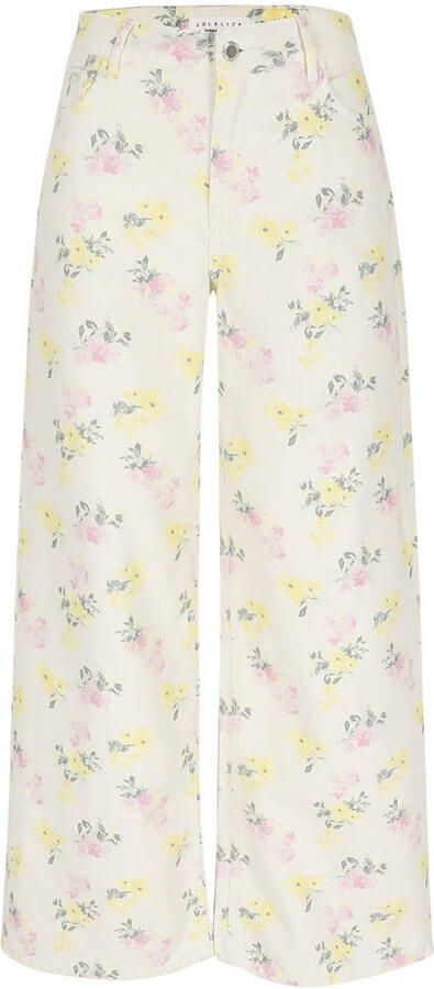 LOLALIZA gebloemde wide leg jeans ecru - Foto 3