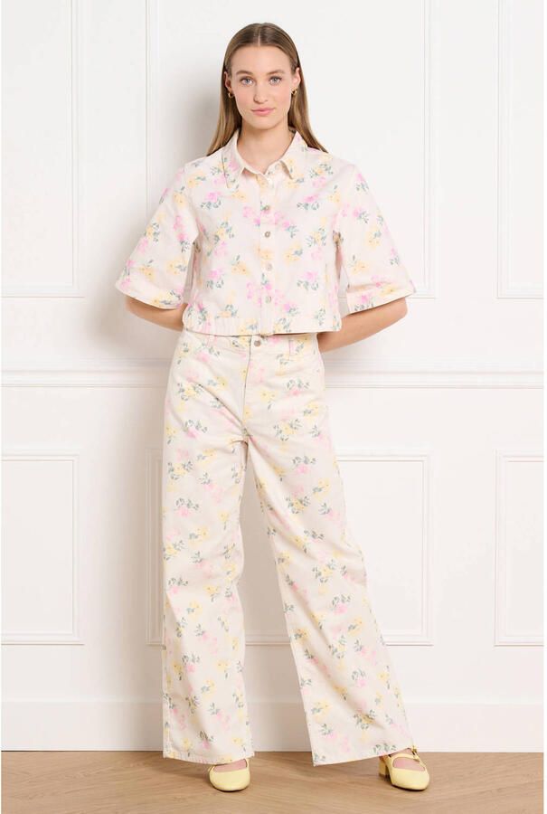 LOLALIZA gebloemde wide leg jeans ecru - Foto 2