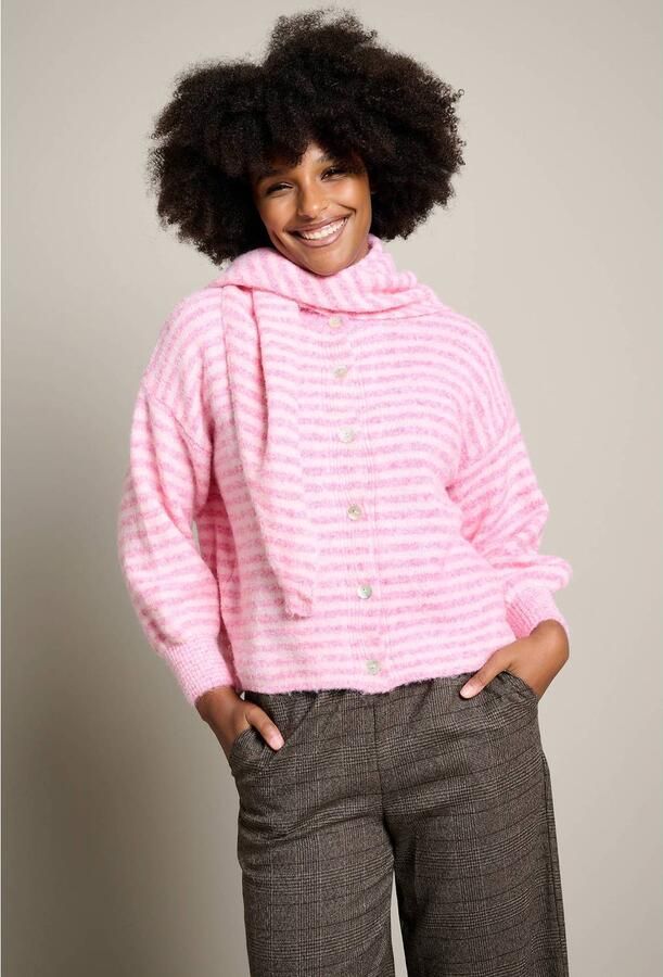 LOLALIZA gebreid gestreept vest met wol roze wit