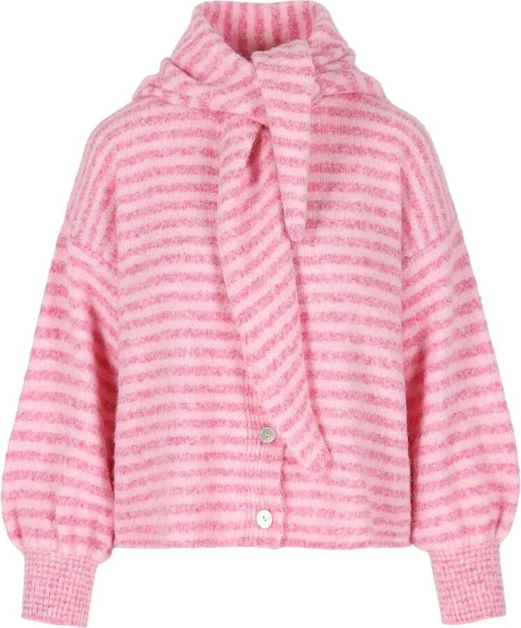 LOLALIZA gebreid gestreept vest met wol roze wit - Foto 2