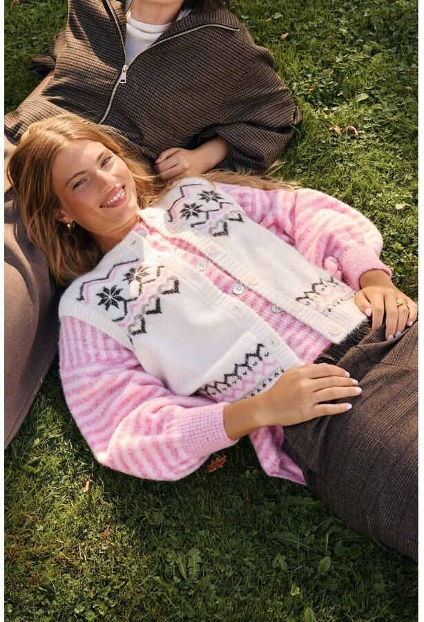LOLALIZA gebreid jacquard vest met print ecru