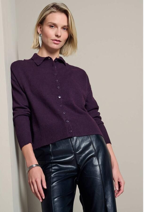 LOLALIZA gebreid vest met wol aubergine