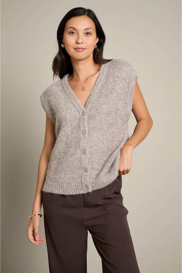 LOLALIZA gebreid vest met wol beige