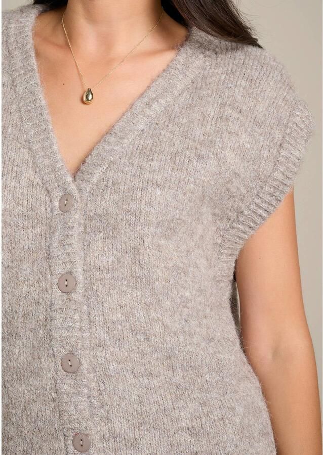 LOLALIZA gebreid vest met wol beige - Foto 3