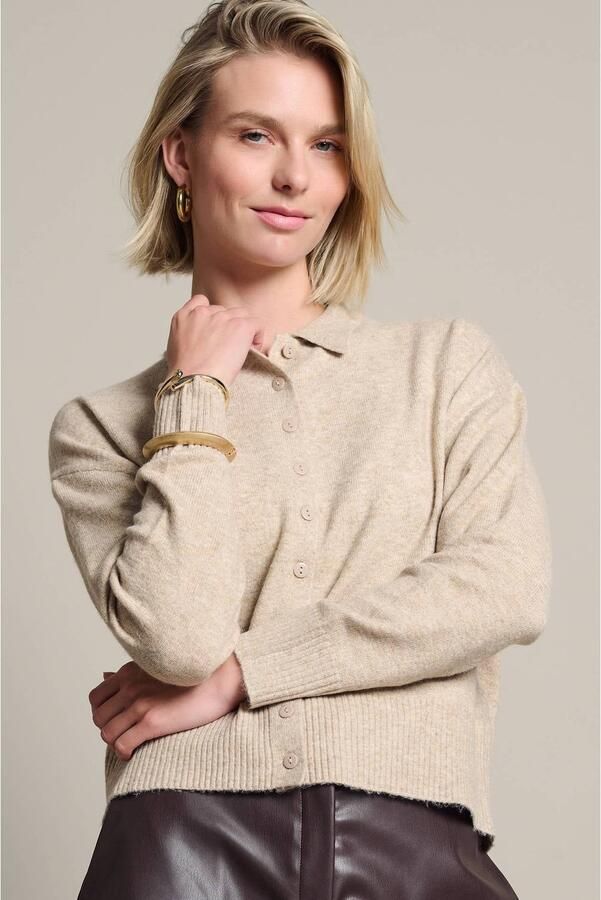 LOLALIZA gebreid vest met wol beige - Foto 3