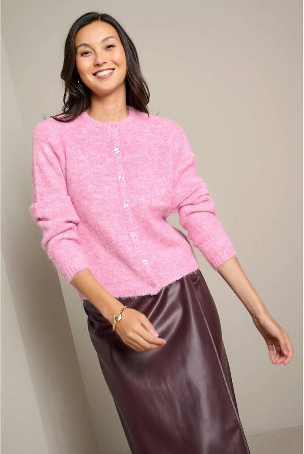 LOLALIZA gebreid vest met wol roze - Foto 2