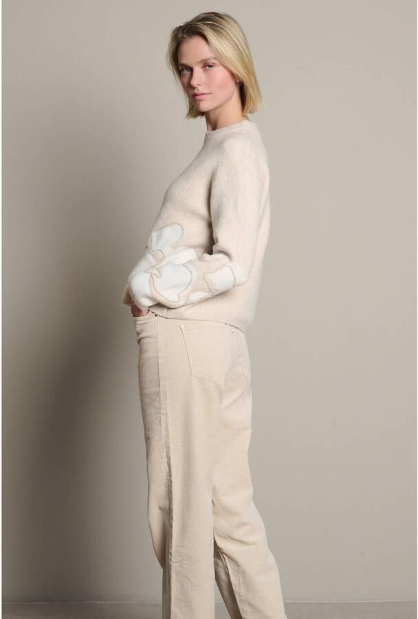 LOLALIZA gebreide gebloemde trui beige - Foto 3