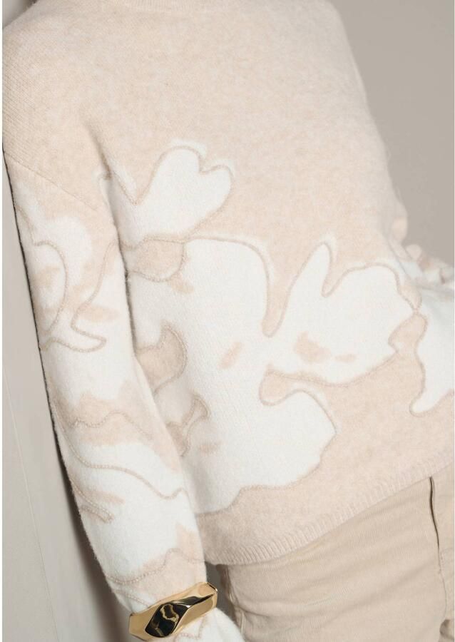 LOLALIZA gebreide gebloemde trui beige - Foto 2