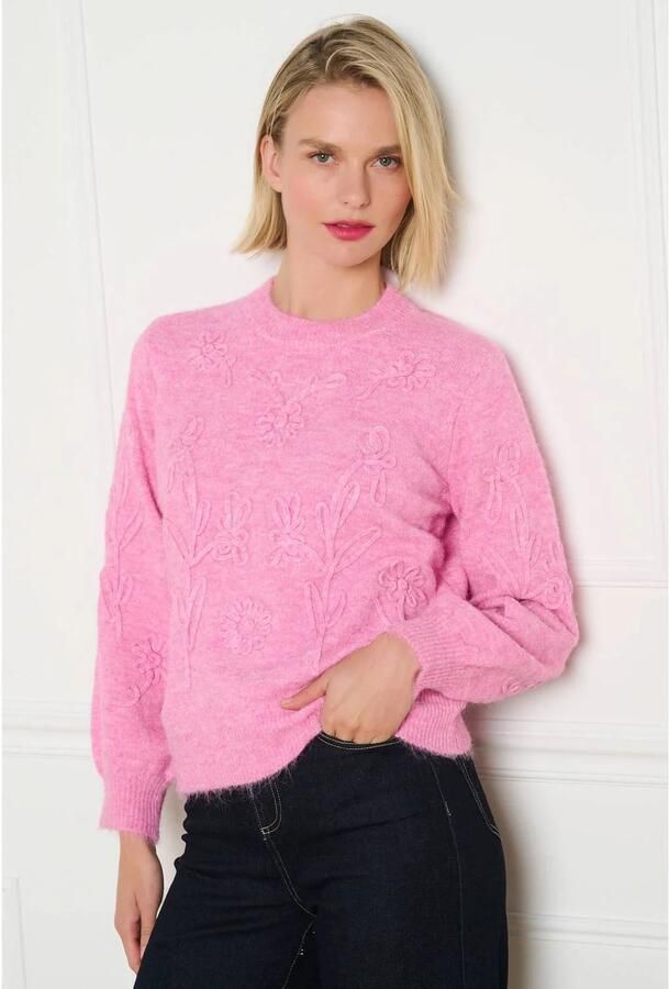 LOLALIZA gebreide gebloemde trui roze