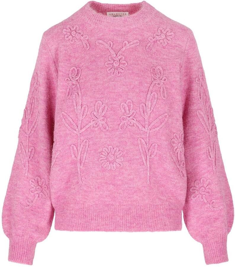 LOLALIZA gebreide gebloemde trui roze - Foto 2