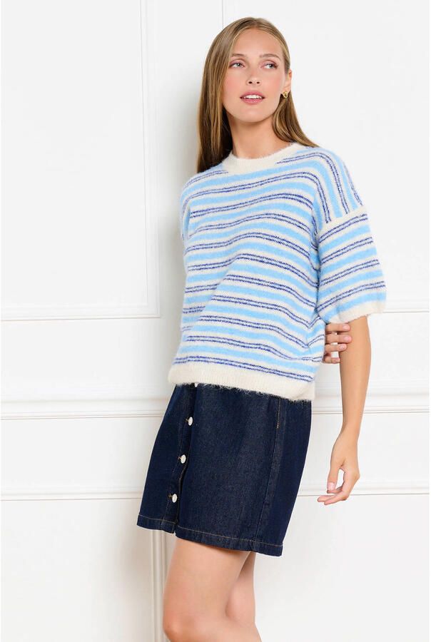LOLALIZA gebreide gestreepte trui met wol blauw