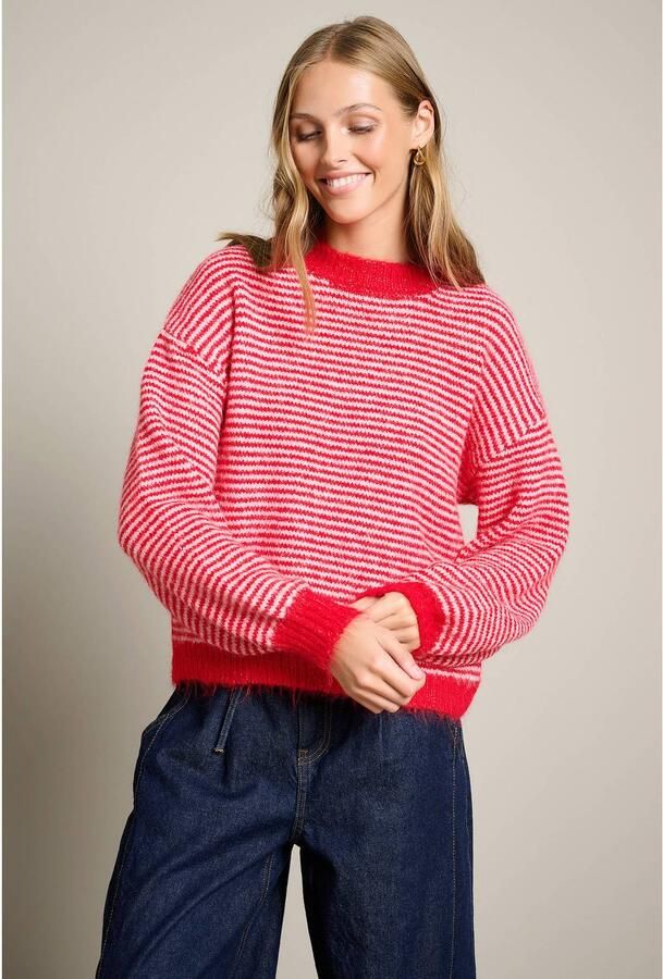 LOLALIZA gebreide gestreepte trui met wol rood