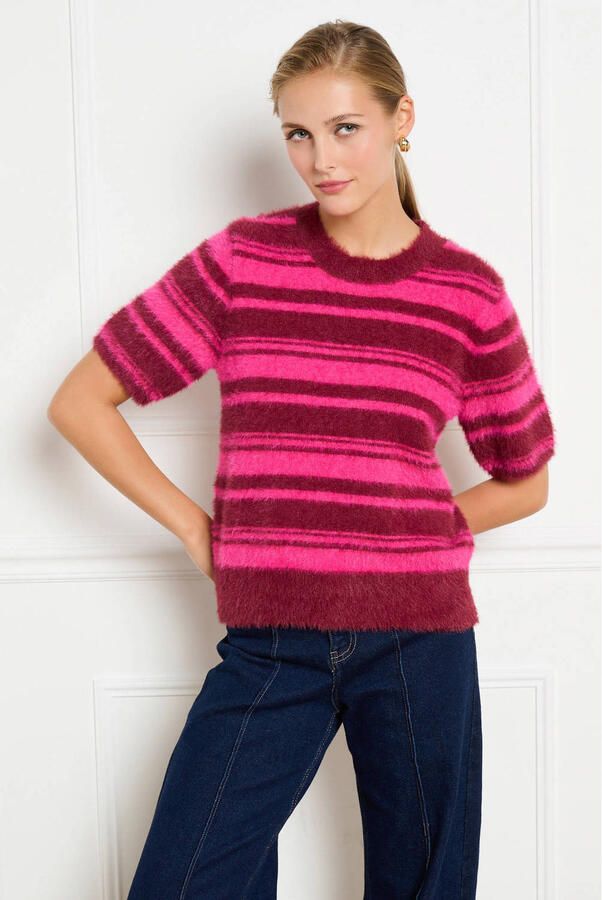 LOLALIZA gebreide gestreepte trui roze rood