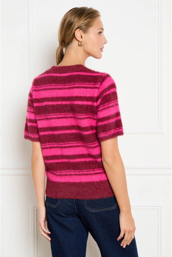 LOLALIZA gebreide gestreepte trui roze rood - Foto 2