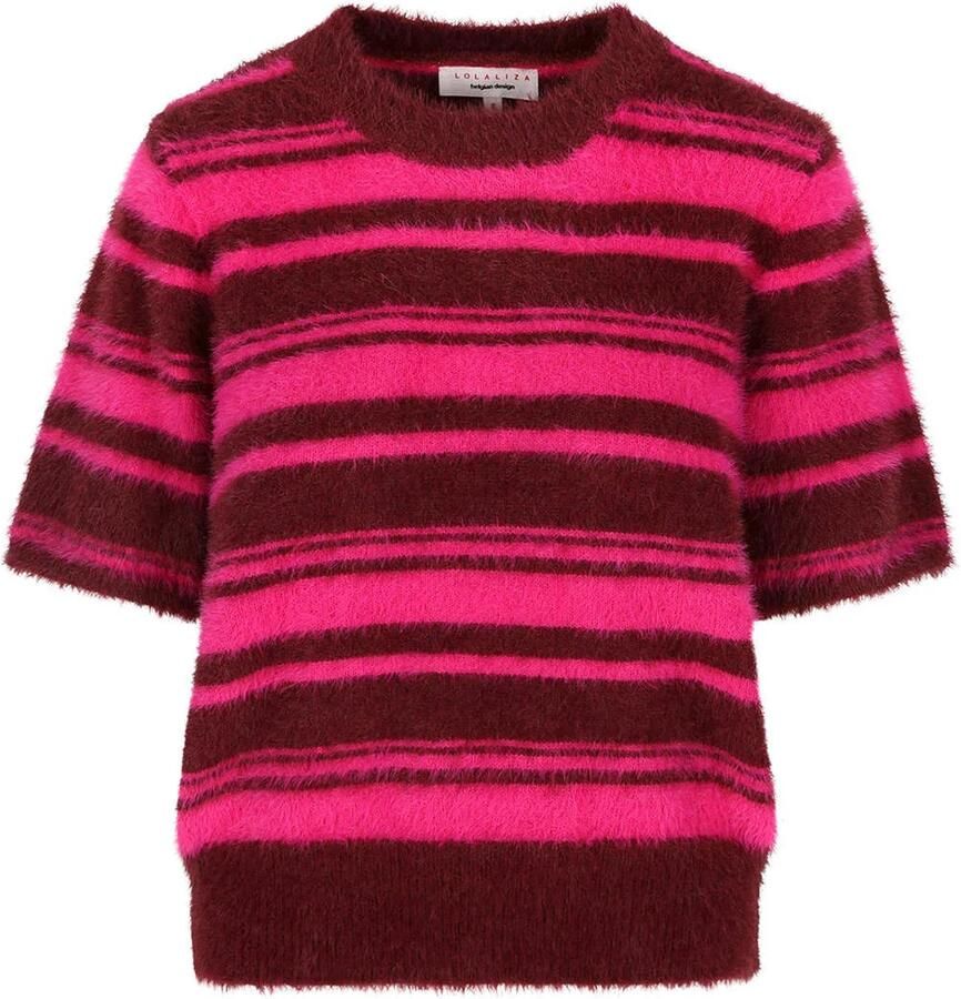 LOLALIZA gebreide gestreepte trui roze rood - Foto 2