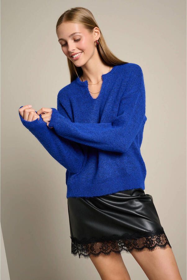 LOLALIZA gebreide trui met wol blauw