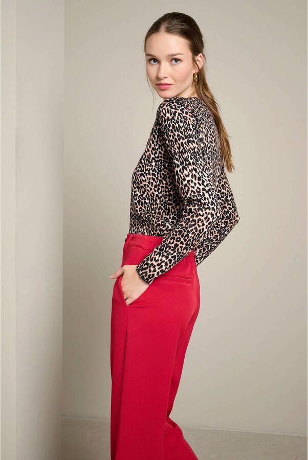 LOLALIZA gebreide vest met dierenprint bruin - Foto 3