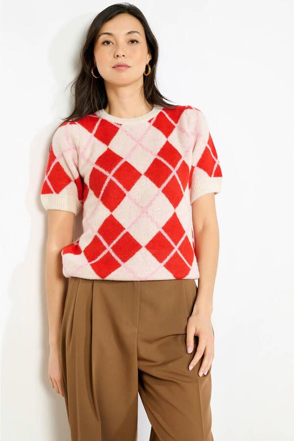 LOLALIZA geruit top rood gebreid