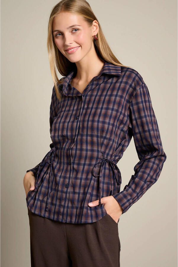LOLALIZA geruite blouse bruin blauw