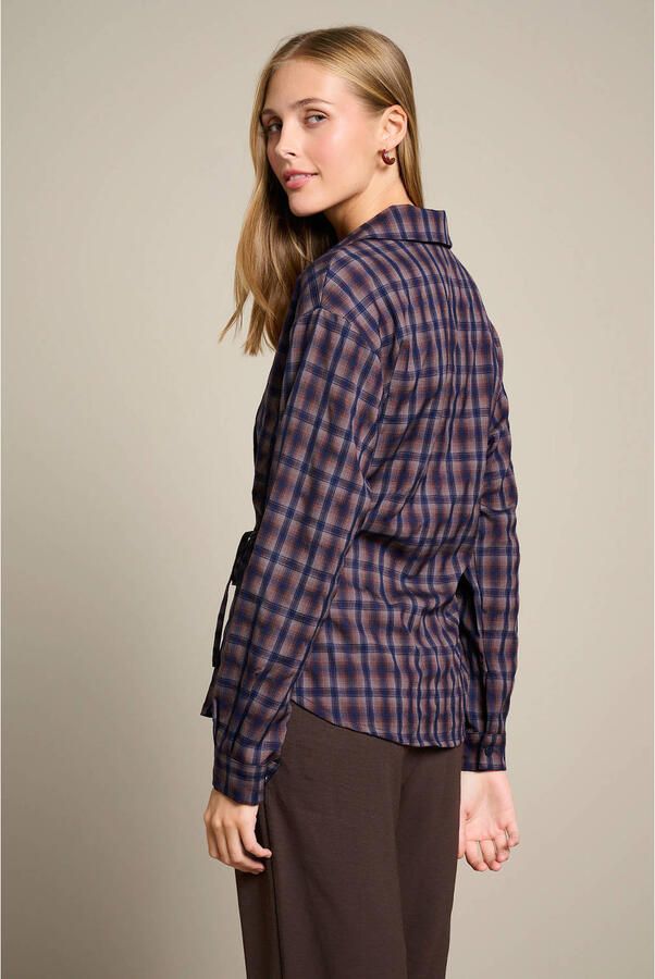 LOLALIZA geruite blouse bruin blauw - Foto 3