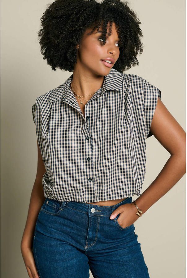 LOLALIZA geruite blouse donkerblauw