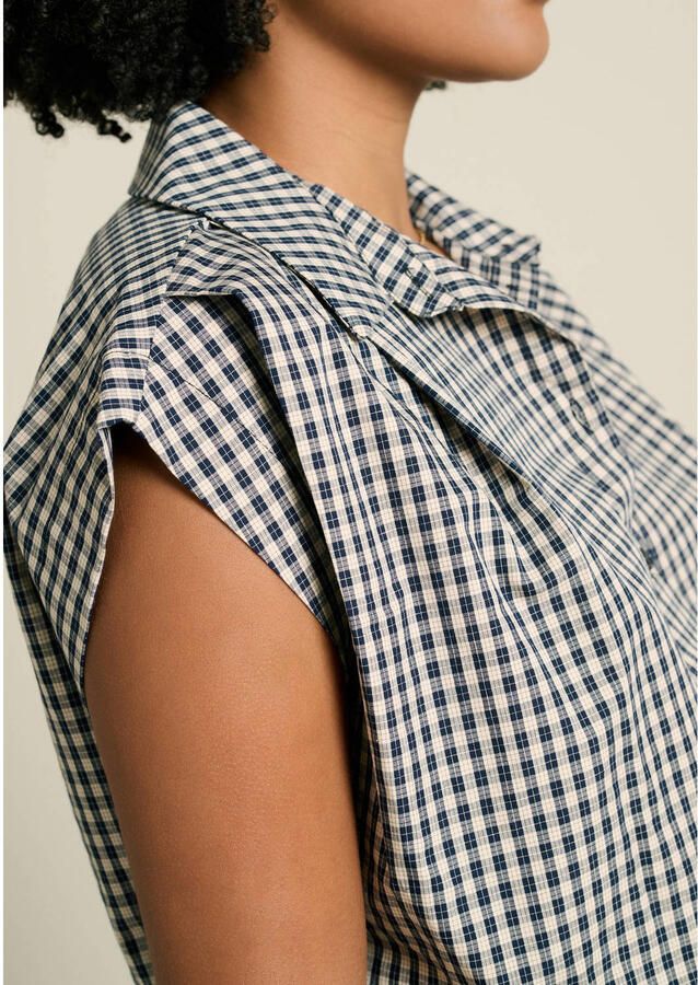 LOLALIZA geruite blouse donkerblauw - Foto 3
