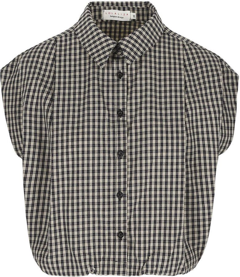 LOLALIZA geruite blouse donkerblauw - Foto 2