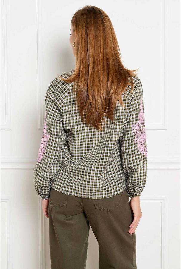 LOLALIZA geruite blouse met borduursels kaki - Foto 2