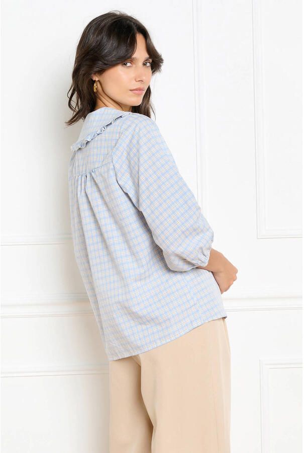 LOLALIZA geruite blouse met borduursels lichtblauw - Foto 2