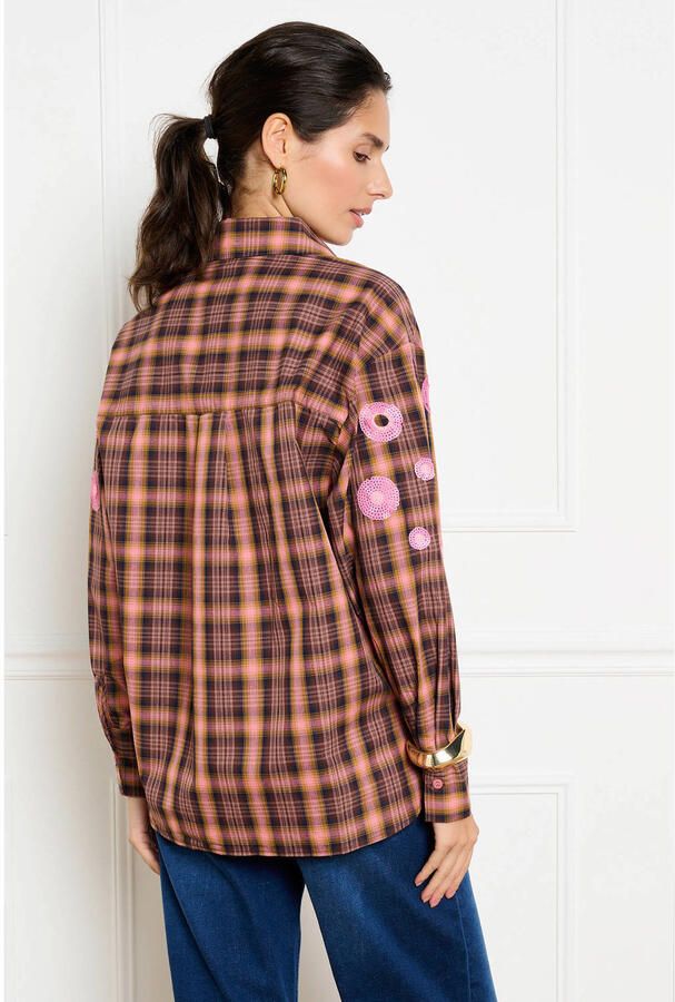 LOLALIZA geruite blouse met pailletten bruin roze - Foto 3