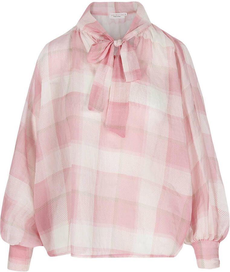LOLALIZA geruite blouse roze - Foto 2