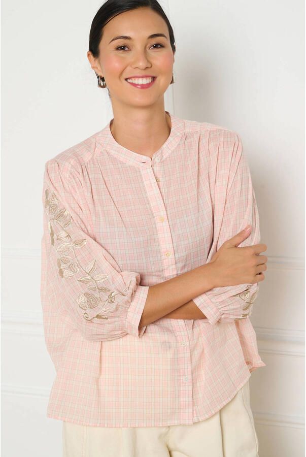 LOLALIZA geruite blouse roze ecru