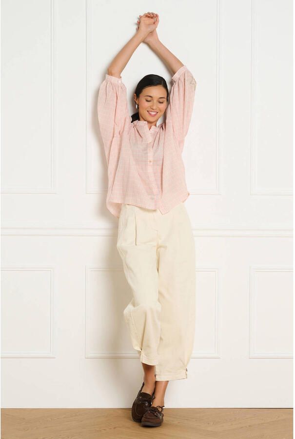 LOLALIZA geruite blouse roze ecru - Foto 3