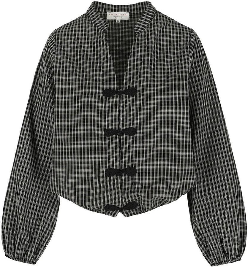 LOLALIZA geruite blouse zwart ecru - Foto 2