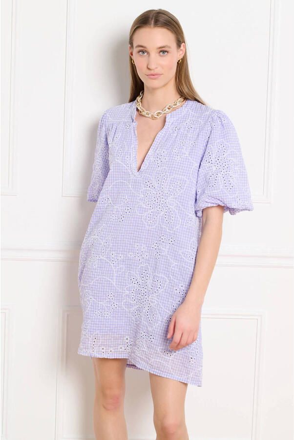 LOLALIZA geruite blousejurk broderie lila
