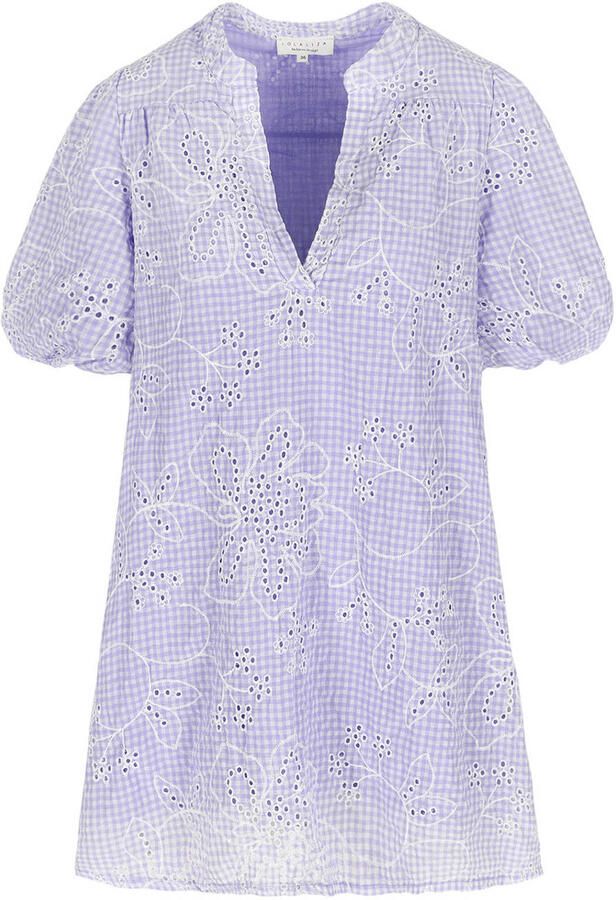 LOLALIZA geruite blousejurk broderie lila - Foto 2