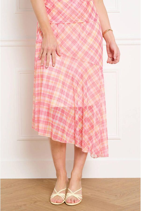 LOLALIZA geruite midi rok roze