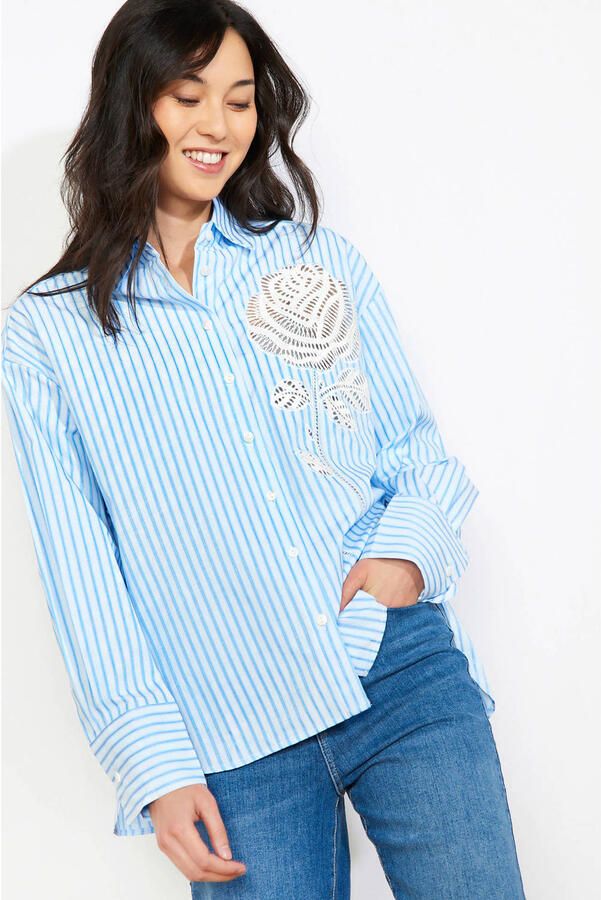 LOLALIZA gestreepte blouse blauw broderie