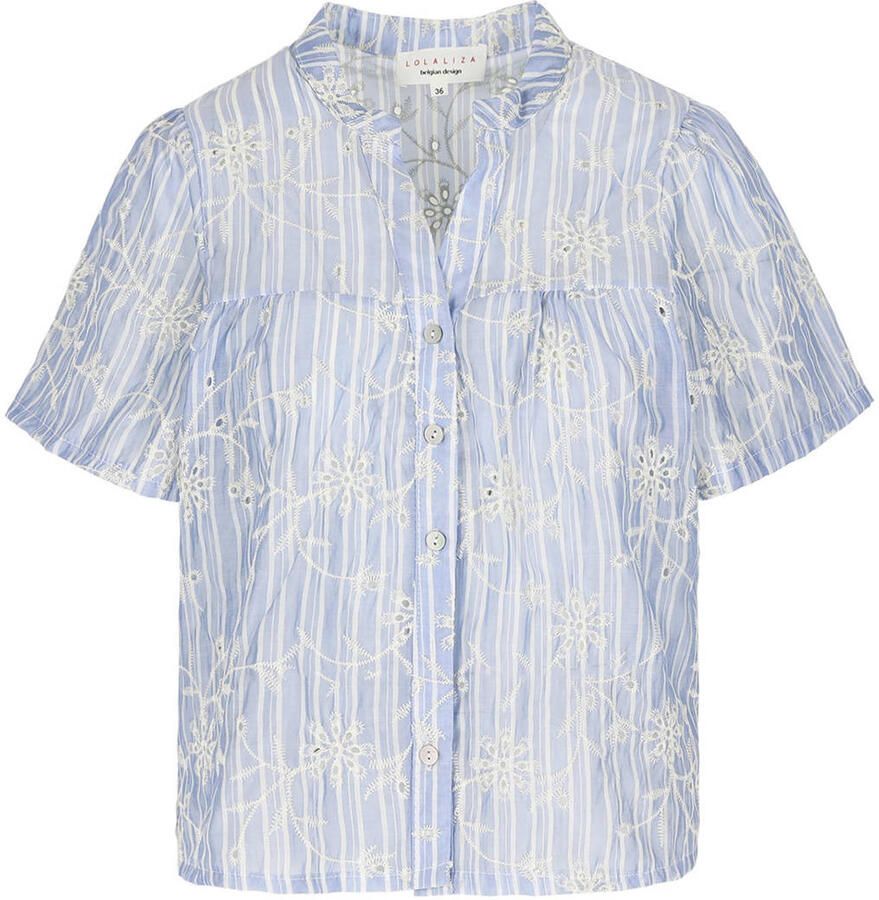 LOLALIZA gestreepte blouse broderie lichtblauw - Foto 2